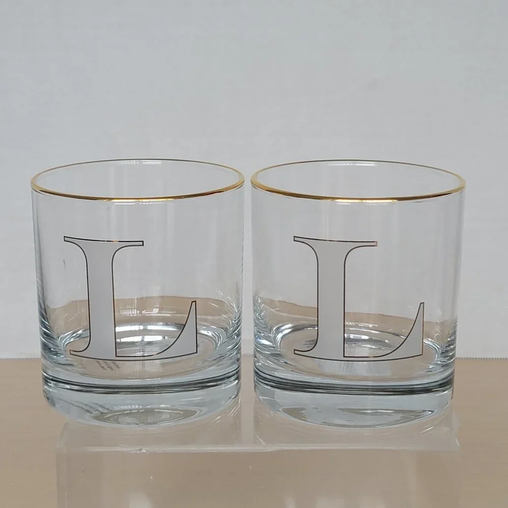 Williams Sonoma Monogram Double Old-Fashioned 2 Clear Drinking Glass Letter 